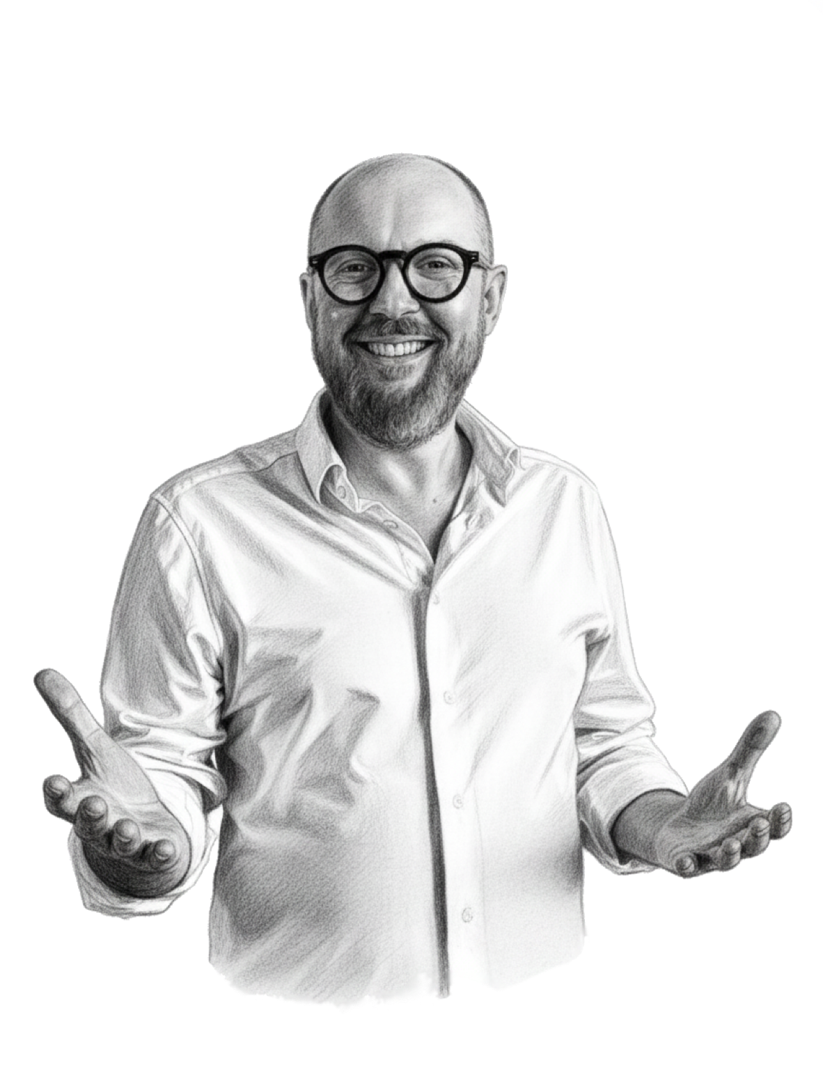 A cheerful man in a denim jacket poses with a vote pin, encouraging civic participation.